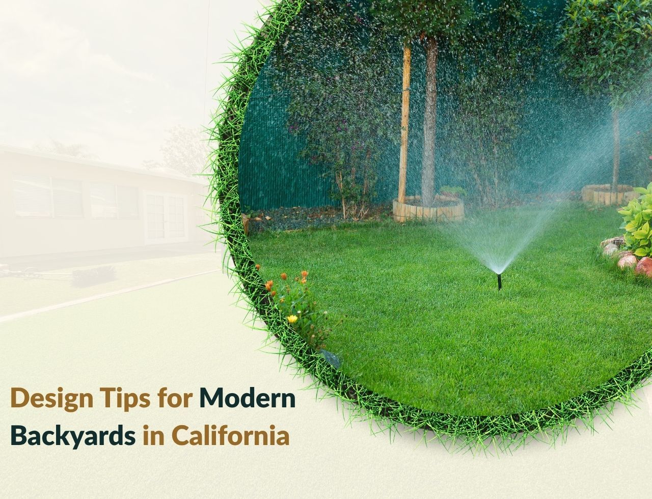 Sprinkler irrigation system installed in modern backyard layout