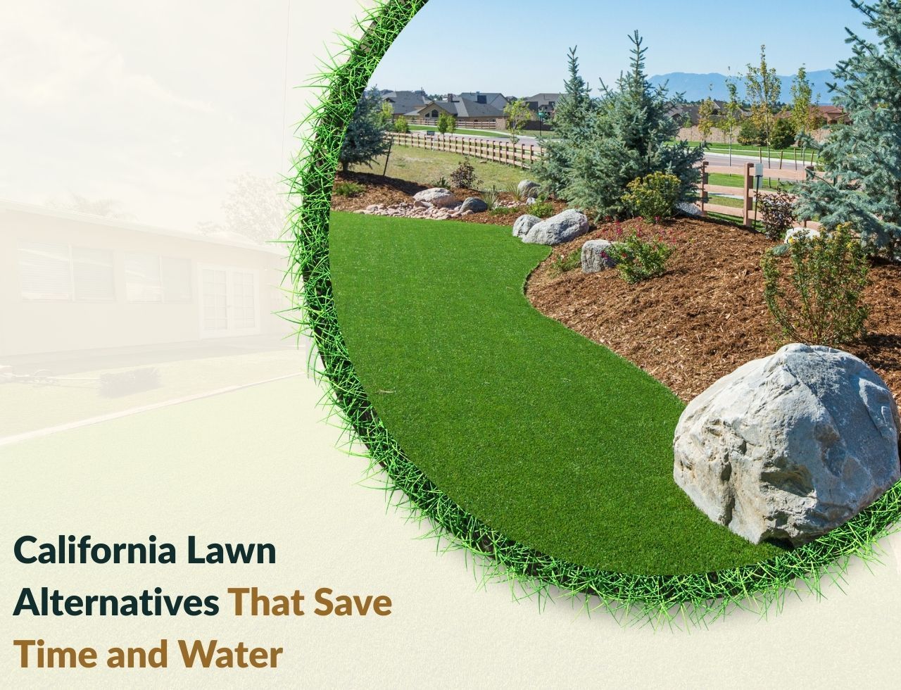Drought-tolerant landscape with artificial turf in California backyard