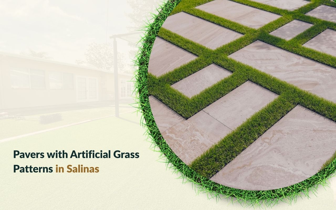 Pavers with Artificial Grass Patterns in a stylish Salinas backyard