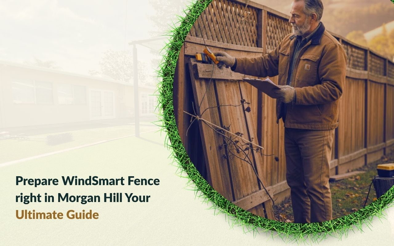 Fall fence inspection during Wind-Smart Fence Prep in Morgan Hill checking posts, boards and rails before windy season.